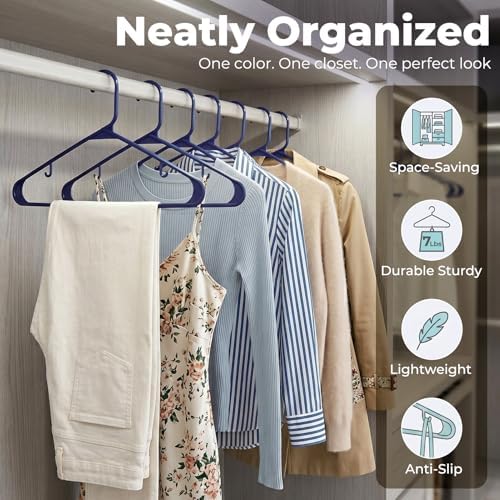 HOUSE DAY Blue Plastic Hangers 60 Pack, Slim Space-Saving Clothes Hangers - Image 3