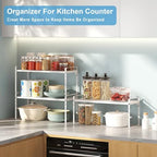 15.5 to 25.5 Inch Expandable Kitchen Cabinet Organizer Shelf, 30 LBS Heavy Duty Stackable Kitchen Counter Storage Shelves Organizers, 2 Pack Adjustable Small Storage Shelf Rack For Cabinet Cupboard - Image 5