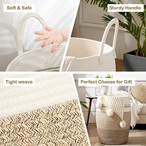 OIAHOMY 105L Laundry Hamper Woven Cotton Rope Large Clothes Hamper Yellow - Image 5