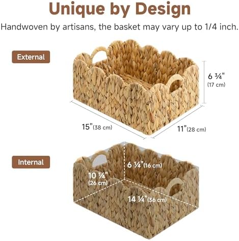 StorageWorks Wicker Baskets for Nursery, Water Hyacinth Scalloped Baskets - Image 3
