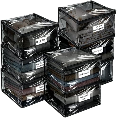 Plastic Storage Bags with Easy-Glide Zipper, Pack of 8, Durable Clear Vinyl Zippered Storage Bags for Clothes Sweaters Comforters Blankets Sheets Bedding (23.6 x 16.9 x 13.8 Inch, Transparent Black) by Kikerike