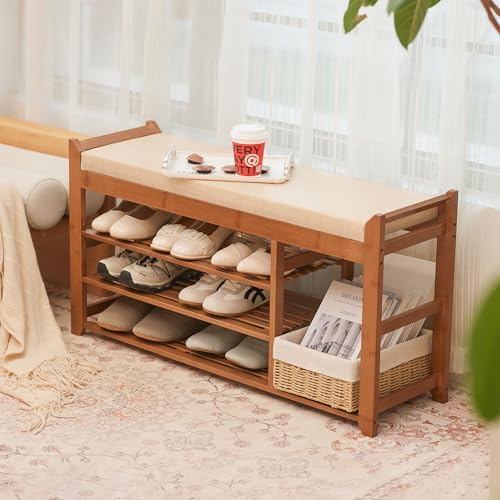 PETKABOO Hall Tree with Bench and Shoe Storage, Coat Rack Shoe Bench Set with Seat Cushion and 6 Hooks for Entryway, Hallway, Living Room and Bedroom - Image 4