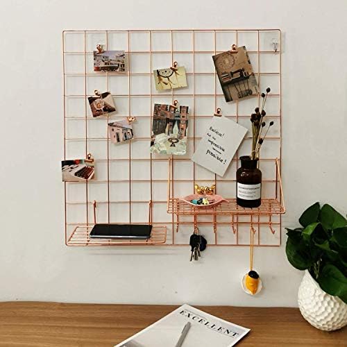 Yash Metal Wire Grid Panel, Display Organizer, Postcard Wall Artwork Display for Home Office Living Room Dorm Kitchen Storage Grid Wall, 23.6" X 23.6", Pack of 2 Pcs, Rose Gold - Image 2