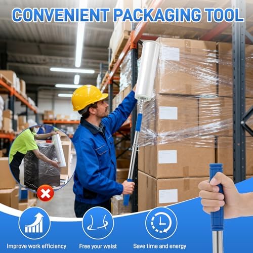 Long Handle Stretch wrap Dispenser - 48 Inch Shrink wrap Pole Heavy Duty Stretch Film Dispenser Pole Holder - Fits 12" to 24" Rolls with 2" to 3" Core -Wrapping Pole for Shrink wrap - Image 6