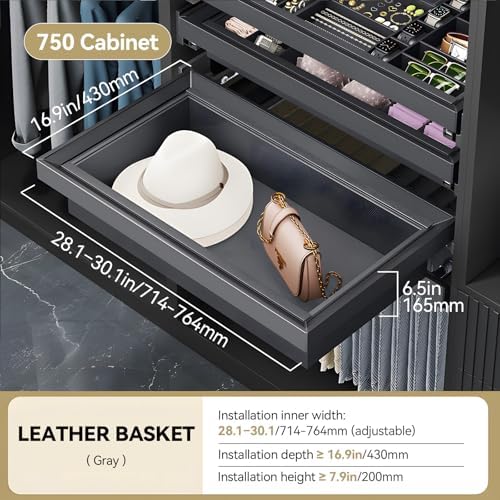 Luxury Pull Out Storage Basket for Closet - Large Capacity Modular Wardrobe Organizer for Handbags & Hats, Deep Sliding Drawer with Soft Close Silent Rails, Adjustable Width Aluminum Frame - Image 2