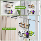 SHANSHUI Shower Hanging Caddy, Double Bathroom Showers Organizer Basket, Shampoo Bracket, Over Door Shower Rack with Hooks, 304 Stainless Steel Rustproof - Image 2