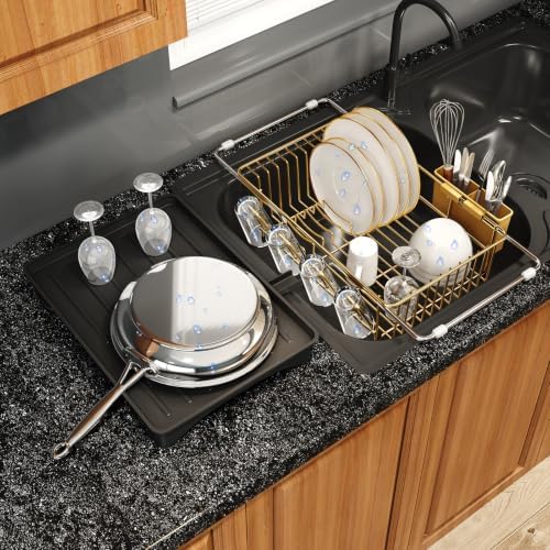 MAJALiS Gold Expandable Dish Drying Rack Over Sink with Extra Drainboard by MAJALiS