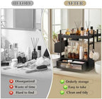 2-Tier Bathroom Counter Organizer with Acrylic Drawer & Basket, Wood Bathroom Countertop Organizer for Bathroom Decor, Rustic Black Bathroom Organizers and Storage, Bathroom Shelf for Office, Kitchen - Image 4