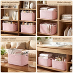 OIASKET 4Packs Natural Cotton Rope Storage Baskets for Organizing Toys, Clothes, Towels & Books, Soft Versatile Organizers for Shelves, Home Decorative Bins, 13''Lx9''Wx7.8''H, Pink - Image 5