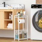 Freestanding Toilet Paper Holder with Storage Shelf, White - Image 3