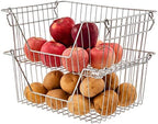 Stackable Wire Metal Baskets Fruit Vegetable Organization Pantry Cabinet Metal Bin Large Basket Shelves Storage for Kitchen Freezer, Set of 2 - Image 4