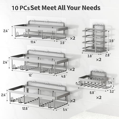 Liuoud 10 Pack Shower Caddy for Inside Shower, Grey Bathroom Storage Decor - Image 5