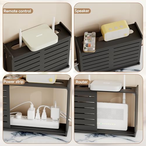 Wooden WiFi Router Storage Box Hider Shelf, Decorative Projector Box Hider Rack Countertop, for Cable, Modem, Internet, Router Power Cover Storage Organizer Cabinet Wall Mounted, Black - Image 4