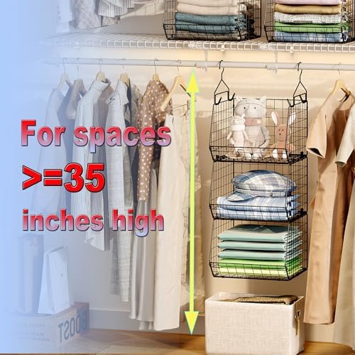 X-cosrack 3-Tier Hanging Closet Organizer, Laundry Room Organization | Space Saving Shelves with 1.65" Hook & 5 S-Hooks | Hanging Wire Baskets (12.4" W x 8.8" H x 10.24-11.8" D) - Image 5