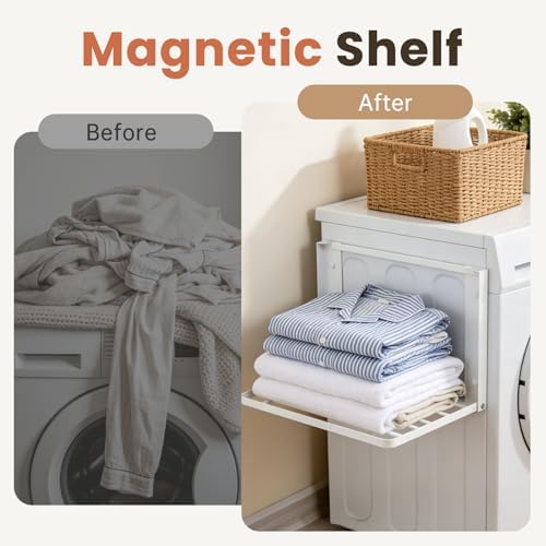 Foldable Wall Mounted Clothes Drying Rack,Space-Saving Laundry Drying Rack, Magnetic & Punch-Free Retractable Hanging Rack with 4 Drying Bars, Heavy-Duty Fold Down (White) - Image 7