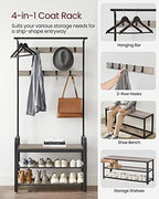 VASAGLE Coat Rack, Hall Tree with Shoe Bench, 4-in-1, 9 Removable Hooks - Image 3