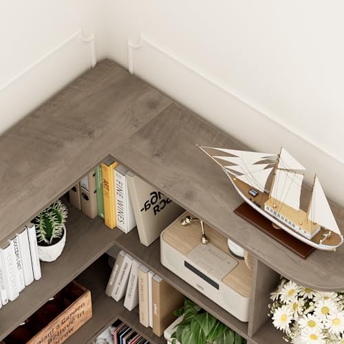 FOTOSOK 72" Tall Corner Bookshelf, 6-Tier Bookshelf and Bookcase, Grey - Image 5