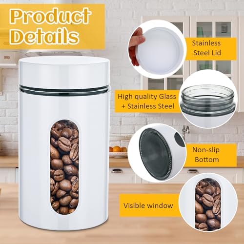 Mimorou 6 Pack 32 oz Airtight Stainless Steel Kitchen Canisters, White - Image 4