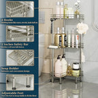 Consumest Corner Shower Caddy Standing - 3-Tier Stainless Steel Shower Organizer with Soap Holder and 4 Hooks, Large Capacity Corner Shelf Stand for Bathroom, Rest Room, Sand Nickel - Image 3