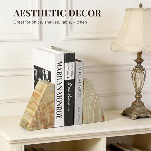Koville Onyx Bookends, Marble Bookends for Shelves, Natural Stone Book Ends for Heavy Books, Decorative Bookends for Bookshelf Table Home Decor, Heavy Duty bookend for Large Books(Green) - Image 7