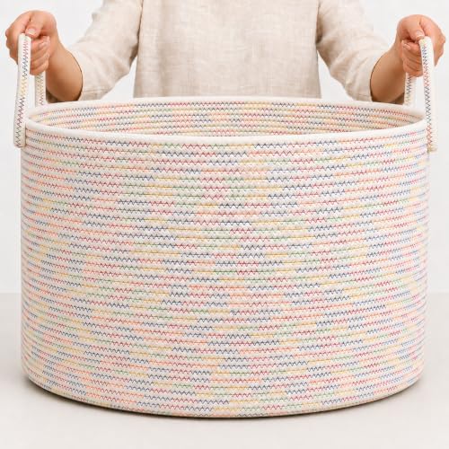 OrganiHaus Round Toy Basket & Blanket Basket, Cotton Rope 20x13" by OrganiHaus