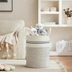 VIPOSCO 72L Tall Woven Rope Laundry Hamper, Leather Handles, Stripe White - Image 2