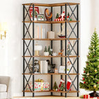 HOOBRO Corner Bookshelf, 6-Tier L-Shaped Bookcase, Industrial Open Display Shelf Tall Storage Organizer, Vertical Storage Rack, for Living Room, Home Office, Rustic Brown and Black BF61SJ01 - Image 2