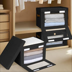 Homsorout Large Closet Storage Bins - Collapsible Clothes Organizer with Handles & Window, Decorative Boxes with Lids, Linen Closet Organizers for Living Room, Dorm, 8 Pack, Black - Image 3