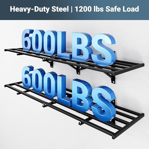 FLEXIMOUNTS 2-Pack 2x6ft Garage Wall Shelving with 8 Hooks, 1200lbs, Black - Image 3