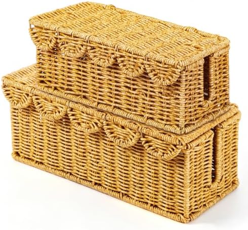 2Pcs Scalloped Edge Cable Management Box, Handmade Rattan Cord Organizer by Mkway