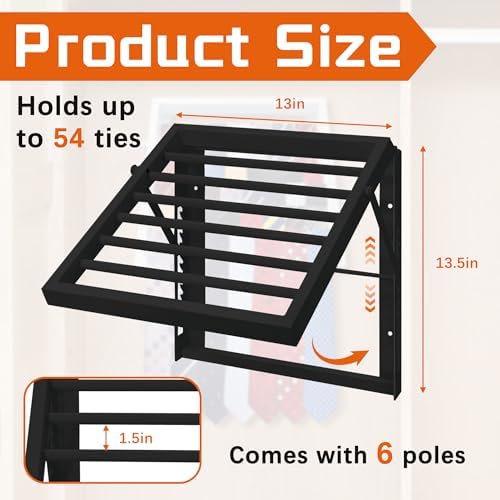 Tie Rack Wall Mounted, Adjustable Angle Tie Organizer for 60 Ties & Scarves - Image 3