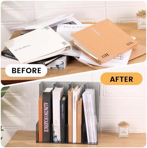 CiWiVOKi Vertical File Holder, PET Desk Organizer and Storage Bins Holding for Magazines, Binders, Notebooks, Envelopes, Papers, Multi-purpose Plastic Document Organizer for Home Office, Black, 4 Pack - Image 7