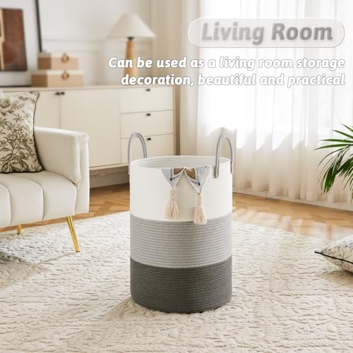 Artfeel Laundry Basket,Woven Cotton Rope Laundry Hamper,100L for Decorative Storage of Dirty Clothes,Toys and Blankets in Bathroom,Bedroom and Living Room - Image 5