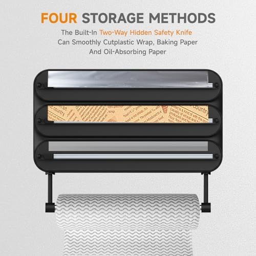 4-in-1 No-Drill & Magnetic Plastic Wrap Dispenser with Cutter - Image 7