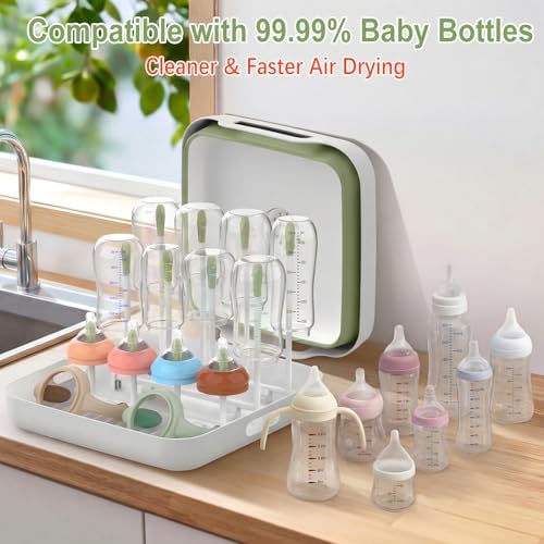 Yecuip Collapsible Baby Bottle Wash Basin w/Drying Rack & Drain Plug, Green - Image 6