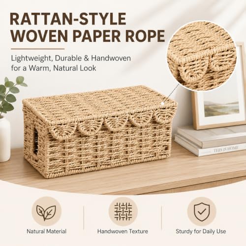 Woven Cable Management Box with Scalloped Lid, 13 Inch Cord Box - Image 5