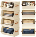 Stackable Closet Organizers and Storage Bins, Open Front Closet Shelf Organizer System With Steel Frame, Clothes Storage Basket Fabric, Collapsible Closet Drawers for Wardrobe, Nursery ,Toy, 4 Pack by DiMJ
