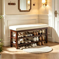 40" Shoe Bench with Leather Cushion, Upholstered Entryway Bench, Ivory by Abbrevi