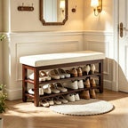40" Shoe Bench with Leather Cushion, Upholstered Entryway Bench, Ivory by Abbrevi