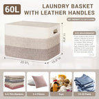 60L Woven Laundry Basket Hamper with Handles, Gradient Brown - Image 2