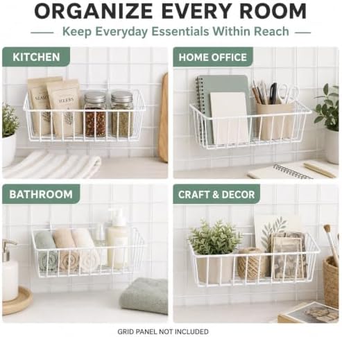 10 Pack Wall Grid Panel Hanging Wire Basket, Metal Wall Storage and Display Basket, Grid Wall Storage Basket for Kitchen, Home Decor Supplies - White (9x3.9x3in) - Image 5