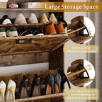 Wodeer Shoe Storage Cabinet with 2 Flip Drawers, Narrow Wood Shoe Cabinet Storage for Entryway with Metal Legs & Hooks, Adjustable Shelves, Freestanding Shoe Rack Organizer for Foyer, Hallway, Brown - Image 6