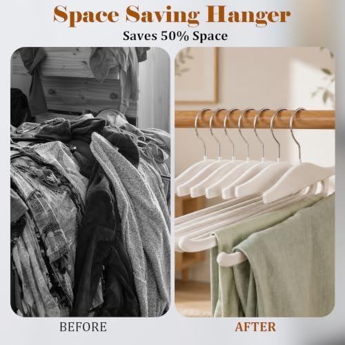 Velvet Hangers Non Slip,20 Pack Space Saving Pants Hangers,Thin Space Saving Clothes Hanger for Closet, Durable Heavy Duty Hanger with 360 Swivel Hook for Pants Towel Jeans(White) - Image 2