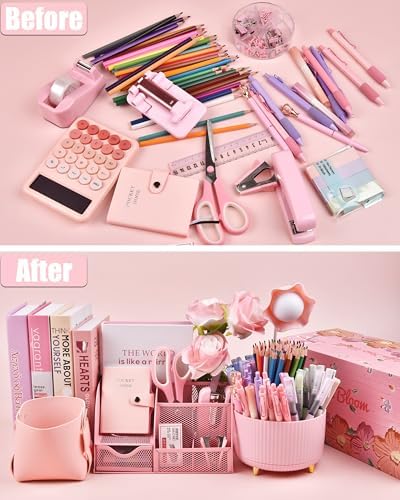 LXEVIHK Pink Desk Accessories 21-Piece Office Supplies Gift Set for Women - Image 3