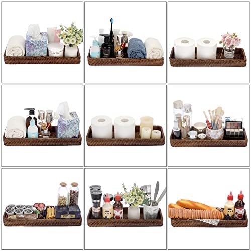 Sumnacon 16 Inch Rattan Bathroom Vanity Tray - Decorative Wicker Toilet Tank Tray for Paper Hand Towel,Vintage Storage Basket Bin for Bathroom Kitchen Toilet Tank Vanity Countertop Table Shelf,Brown - Image 5