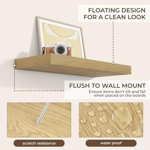 RICHFOCUS 24Inch Floating Shelves for Wall 2Pack, Oak, 8" Deep - Image 6