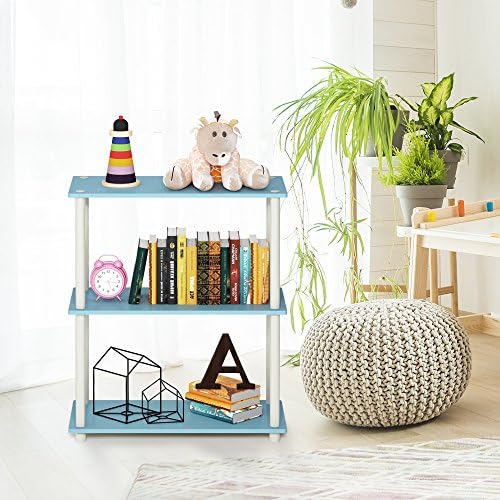 Furinno TURN-N-TUBE Storage Shelves, 3-Tier Book Shelf, Corner Shelf, Toolless Open Shelves, for Organization and Storage, Living Room, Garage, Home Office, Light Blue - Image 2
