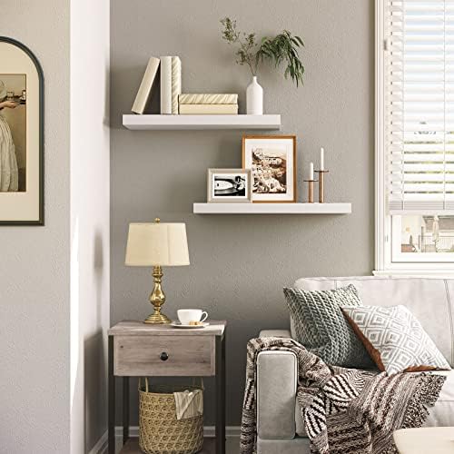 HOOBRO Floating Shelves for Wall, Wall Mounted Shelf Set of 2, 23.6" Hanging Shelf with Invisible Brackets, for Wall Decor Storage in Bathroom Bedroom Kitchen Living Room Office, White WT60BJ01 - Image 2