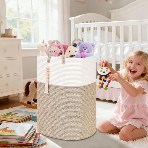 Woven Laundry Basket for Clothes, 80L Large Rectangle Laundry Hampers with Beads Tassel, Nursery Storage Basket for Toys, Tall Dirty Clothes Hamper for Bedroom Aesthetic, Laundry Room Organization - Image 6