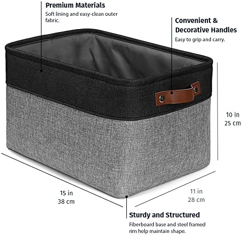 OrganiHaus 15x11in Canvas Storage Baskets 3 Pack - Fabric Bins for Shelves - Image 2